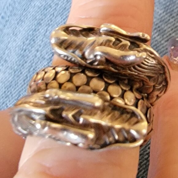 JOHN HARDY LEGENDARY DOUBLE HEADED COIL STERLING SILVER NAGA RING - Picture 1 of 8
